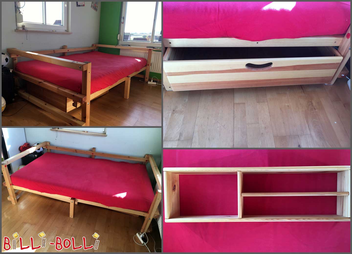Jugendbett niedrig Typ D, 120 x 200 cm, Kiefer geölt-gewachst (Kindermöbel gebraucht)