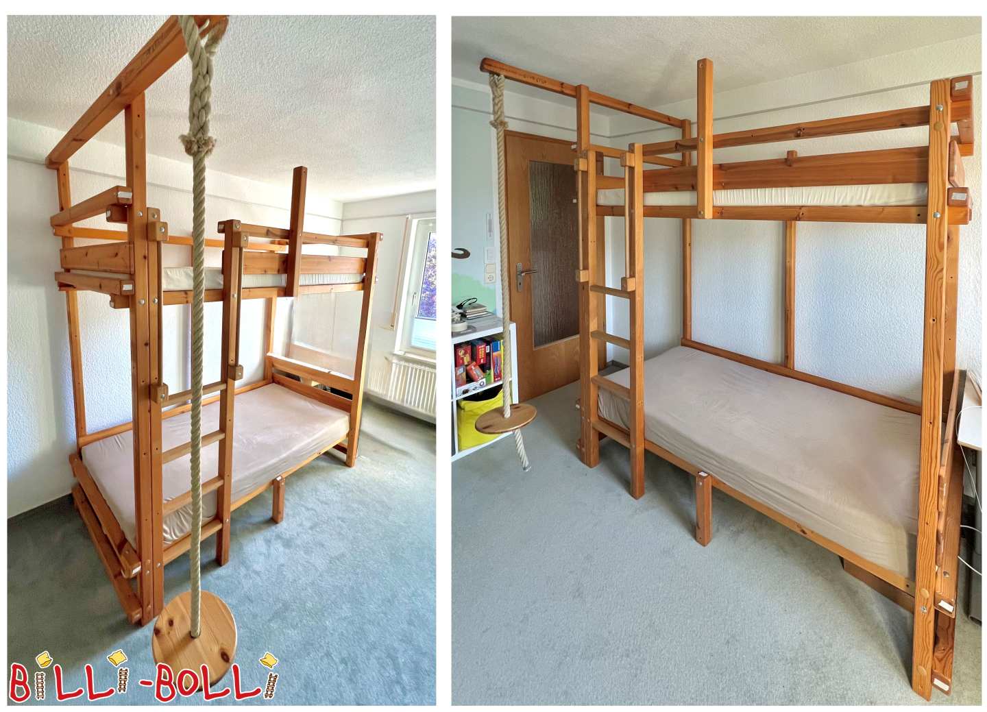 "Mitwachsendes" Etagenbett (Kiefer), 90x200 cm mit Schaukel in Wildau (Kategorie: Etagenbett gebraucht)