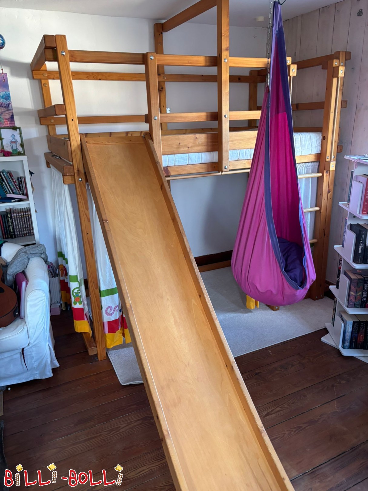 Mitwachsendes Hochbett 100x200 cm mit Rutsche, Kranbalken & Hängehöhle (Kategorie: Hochbett mitwachsend gebraucht)