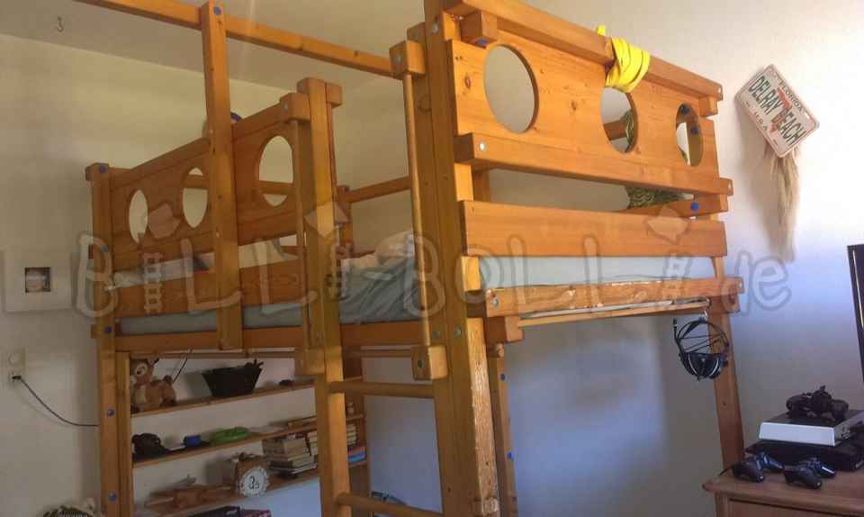 Mitwachsendes Hochbett, 120 x 200 cm, Fichte geölt-gewachst (Kategorie: Hochbett gebraucht)