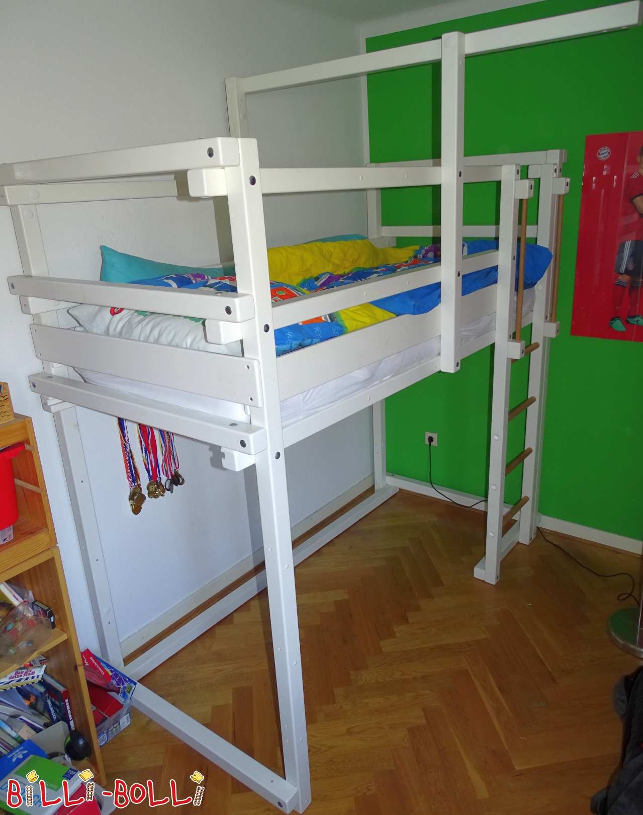 Mitwachsendes Hochbett 90/200 in Kiefer, weiß lackiert, Rhein-Neckar (Kategorie: Hochbett gebraucht)