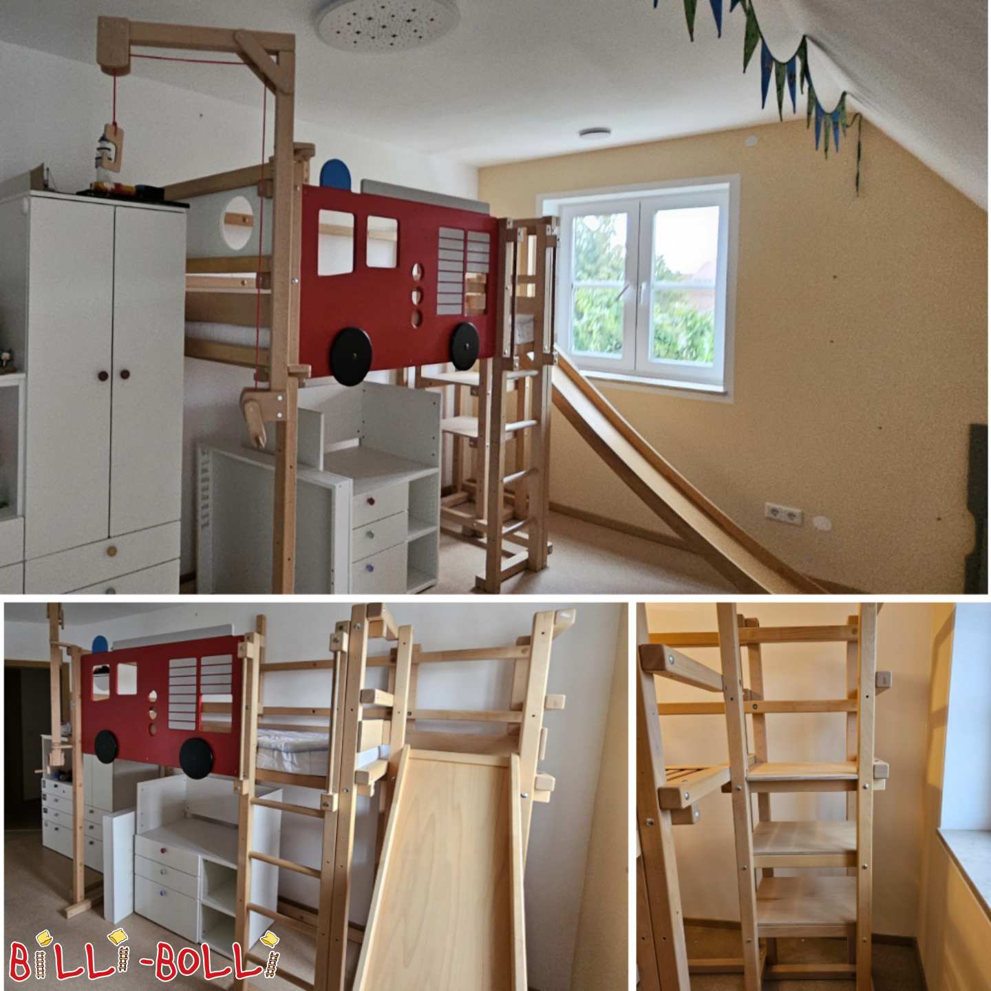 Mitwachsendes Hochbett 90/200 mit Rutschenturm und Rutsche (Kategorie: Hochbett mitwachsend gebraucht)