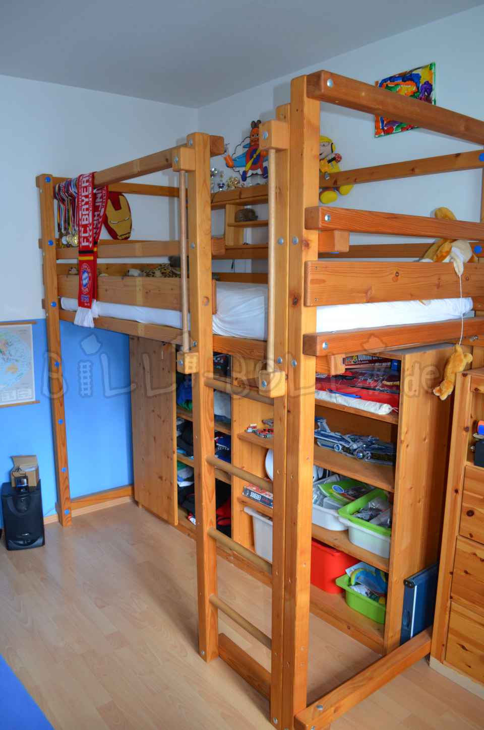 Mitwachsendes Hochbett, 90 x 200 cm, Fichte geölt-gewachst (Kategorie: Hochbett gebraucht)