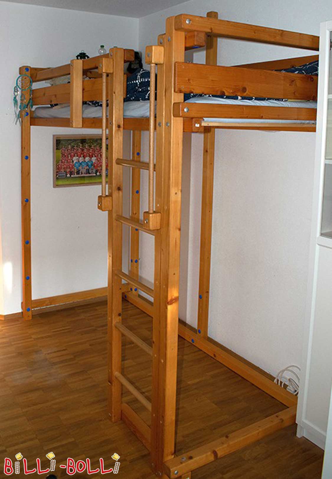 Mitwachsendes Hochbett, 90 x 200 cm, Fichte geölt-gewachst (Hochbett gebraucht) Mitwachsendes Hochbett, 90 x 200 cm, Fichte geölt-gewachst (Hochbett gebraucht)