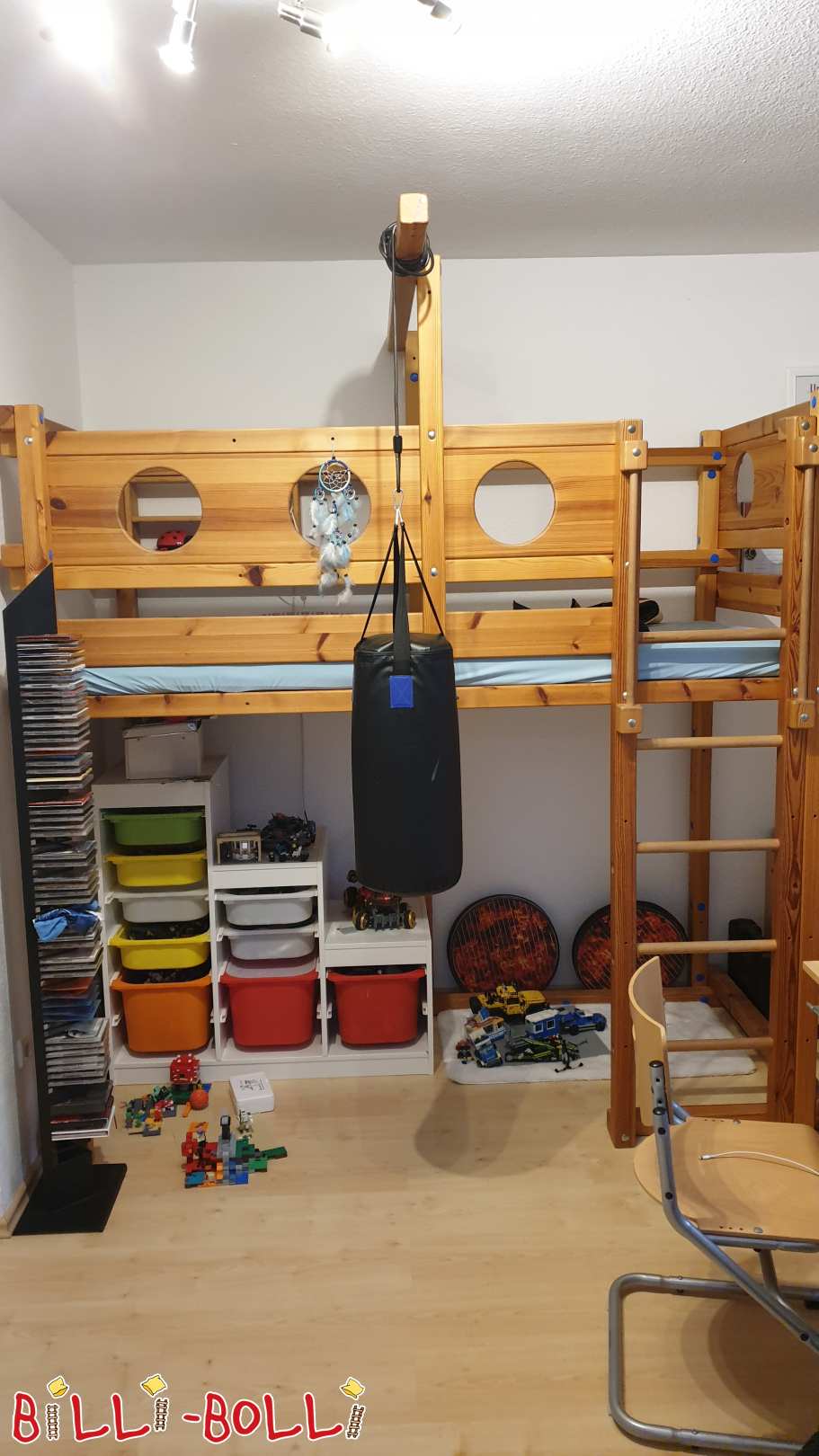 Mitwachsendes Hochbett 90 x 200 mit Piraten-Zubehör in Kiefer, geölt (Kategorie: Hochbett mitwachsend gebraucht)