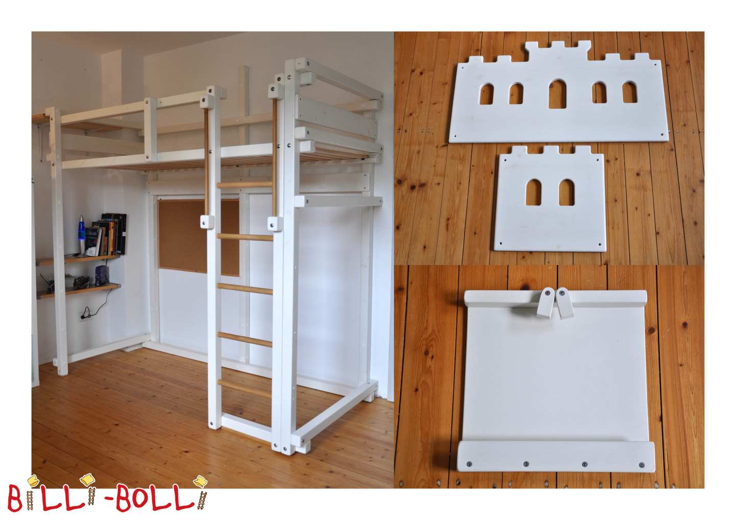 Mitwachsendes Hochbett 90x200, Kiefer weiß lackiert (Kategorie: Hochbett mitwachsend gebraucht)