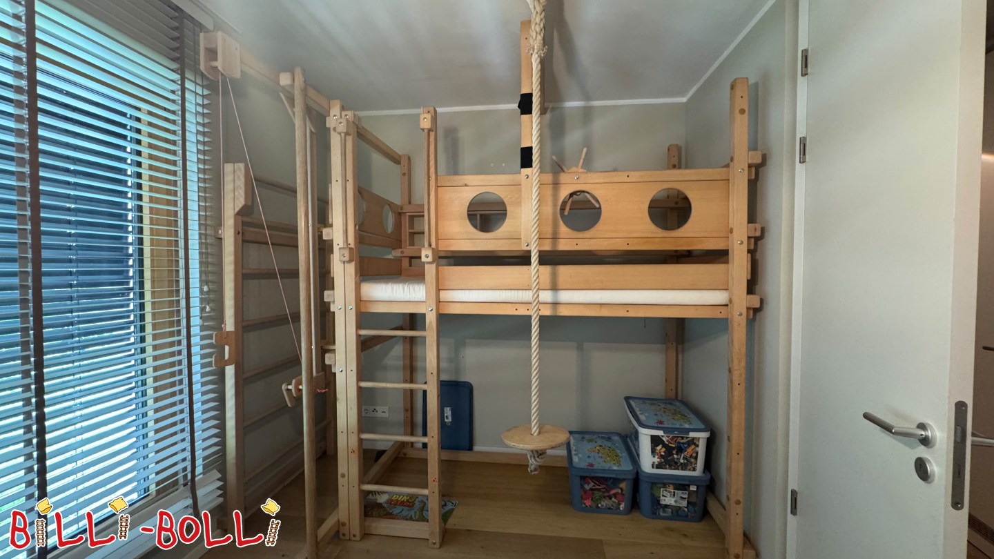 Mitwachsendes Hochbett 90x200 m. viel Zubehör (Krahn Sprossenwand uvm) (Kategorie: Hochbett mitwachsend gebraucht)