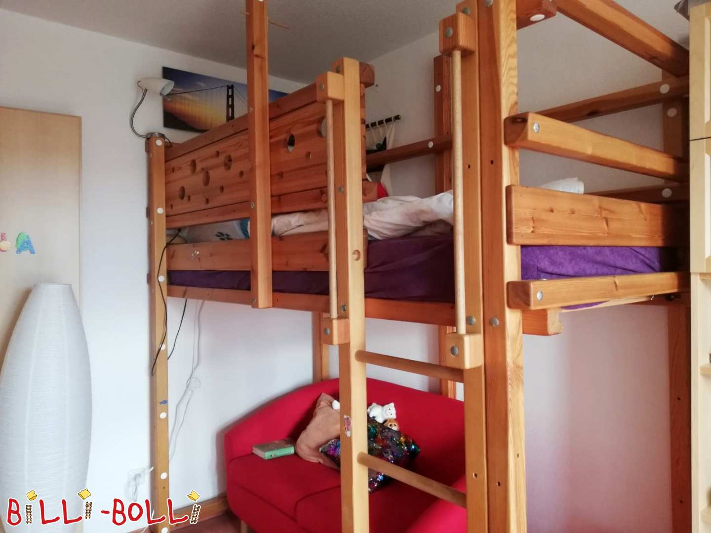 Mitwachsendes Hochbett aus Kiefer mit Mäusebretter (Kategorie: Hochbett gebraucht)