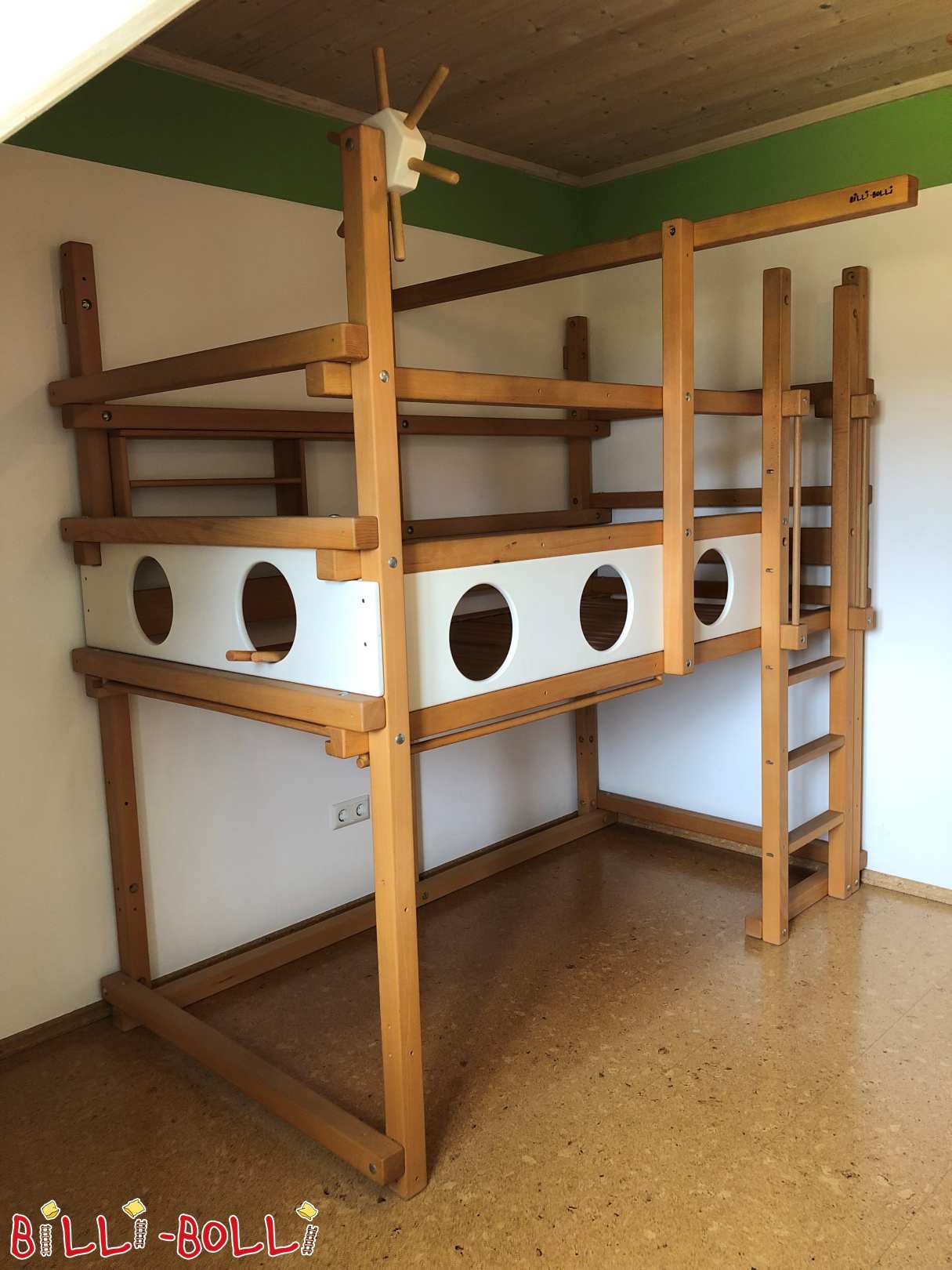 Mitwachsendes Hochbett Buche 100 x 200 cm mit Kojenbrett und Lenkrad (Kategorie: Hochbett mitwachsend gebraucht)