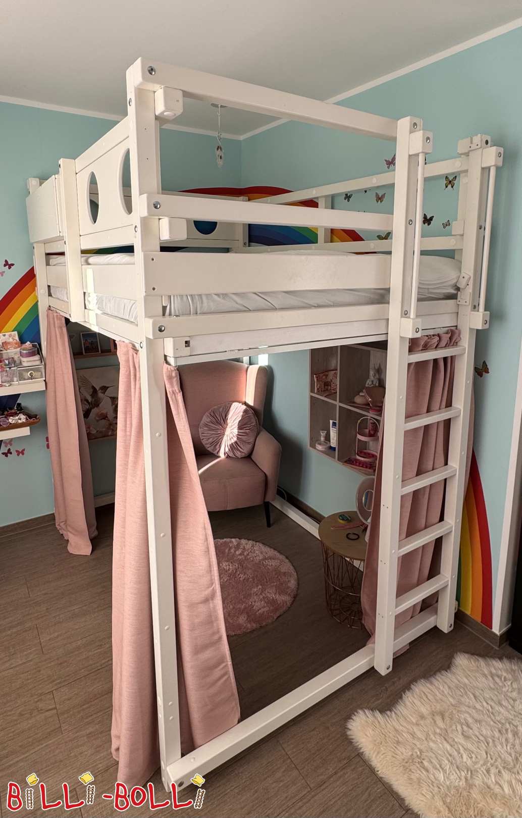 Mitwachsendes Hochbett (Buche, weiss, 140 x 200 cm), Umland Berlin (Kategorie: Hochbett mitwachsend gebraucht)