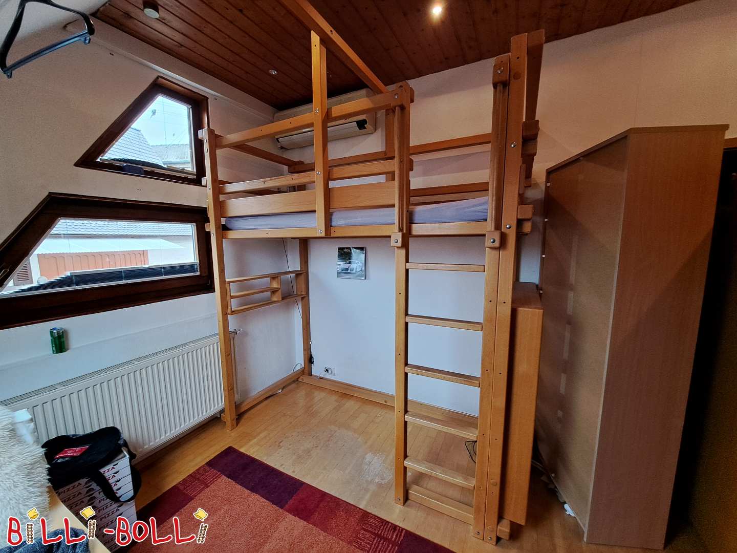 Mitwachsendes Hochbett, extrahohe Füße (Höhe 7) und hoher Fallschutz (Kategorie: Hochbett mitwachsend gebraucht)