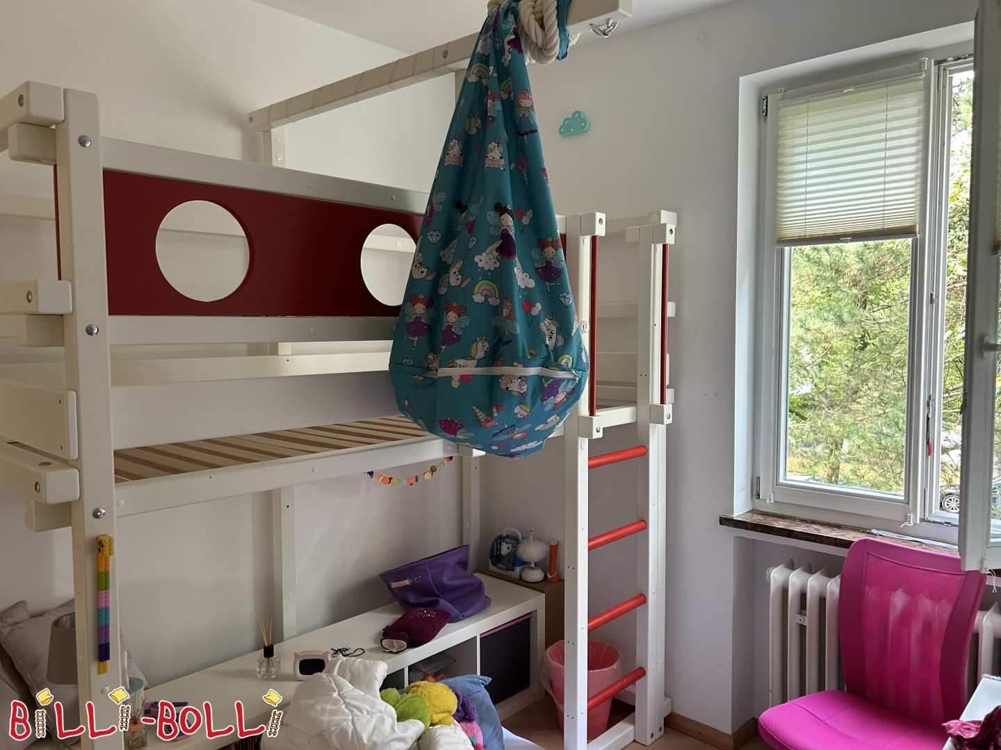 Mitwachsendes Hochbett in Buche, weiß lackiert (Kategorie: Hochbett mitwachsend gebraucht)