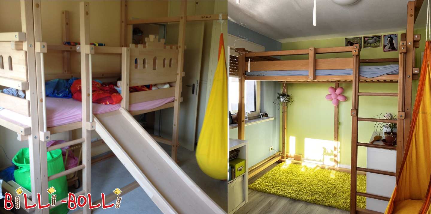 Mitwachsendes Hochbett in Buche+Rutsche+Ritterburgbretter in Frankfurt (Kategorie: Hochbett mitwachsend gebraucht)