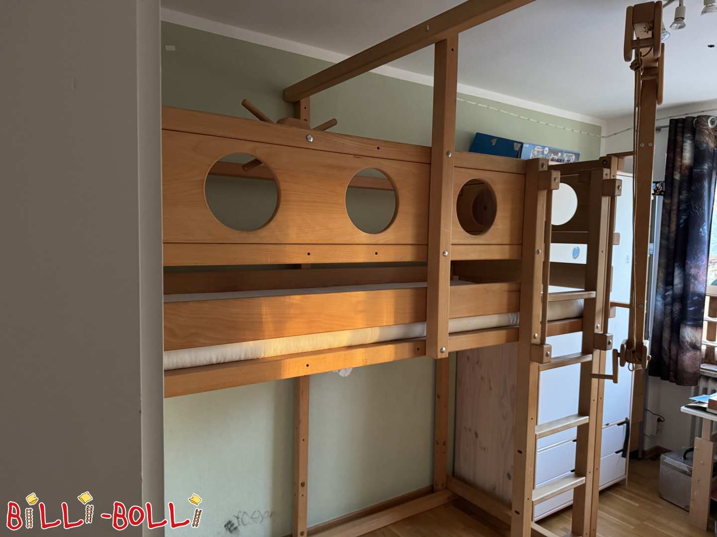 Mitwachsendes Hochbett in geölt-gewachster Buche (Kategorie: Hochbett mitwachsend gebraucht)