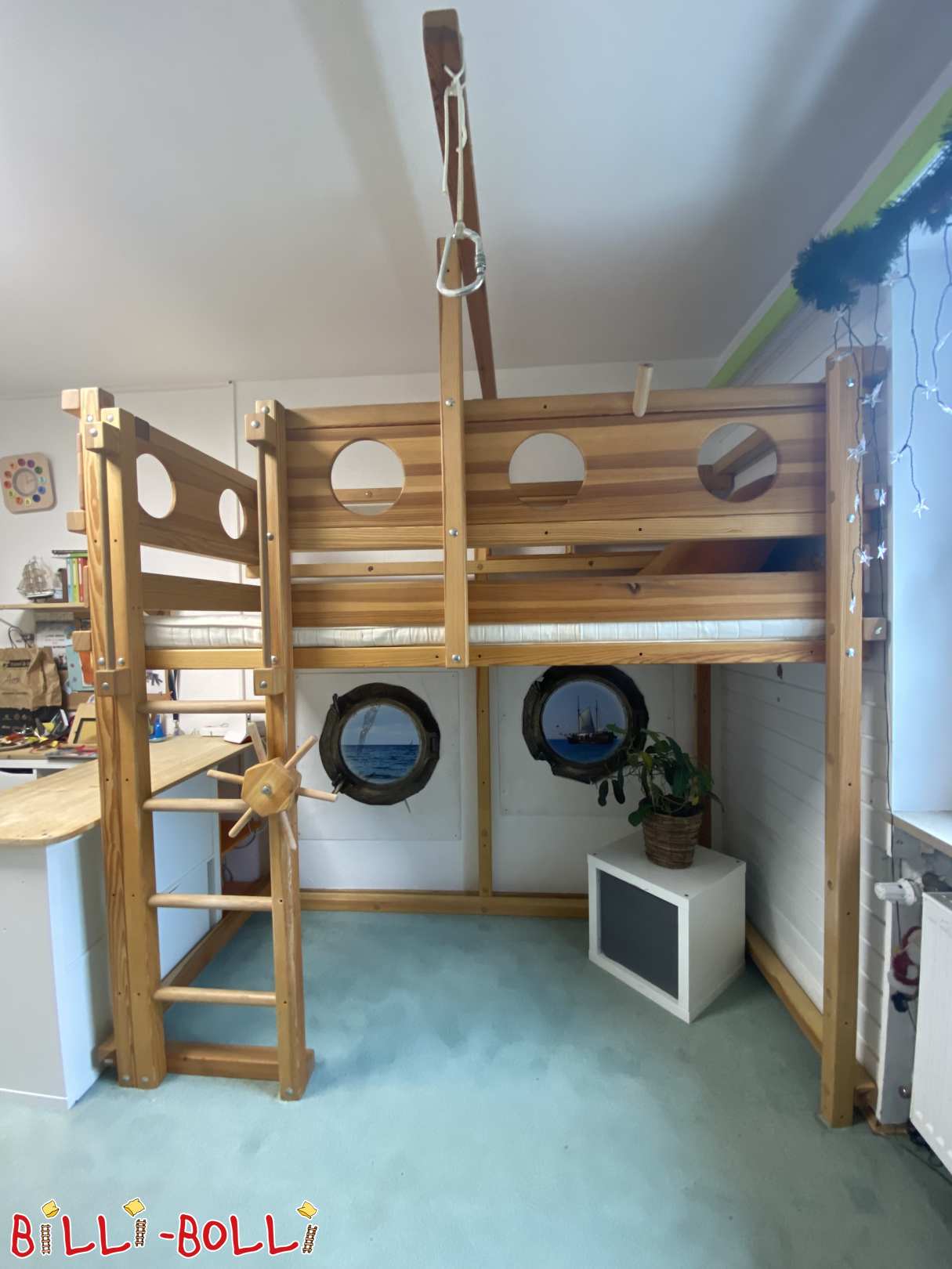 Mitwachsendes Hochbett Kiefer honigfarben geölt mit Zubehör (Kategorie: Hochbett mitwachsend gebraucht)