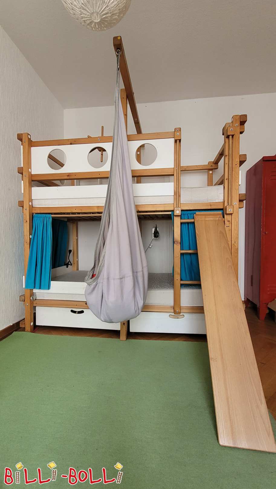 Etagenbett/Hochbett m. Bullaugen, Schaukelbalken, Rutsche, Zubehör (Kategorie: Etagenbett gebraucht)