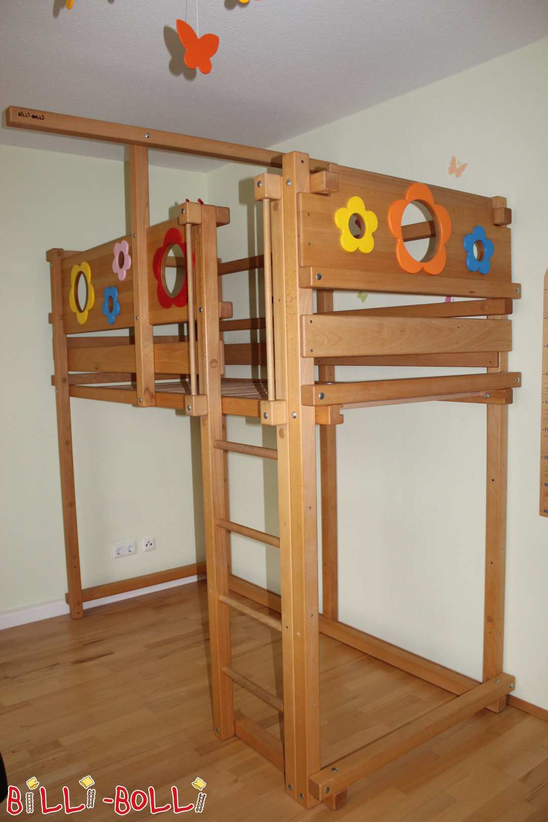 Mitwachsendes Hochbett mit Blumenbrettern in Buche geölt (Kategorie: Hochbett mitwachsend gebraucht)