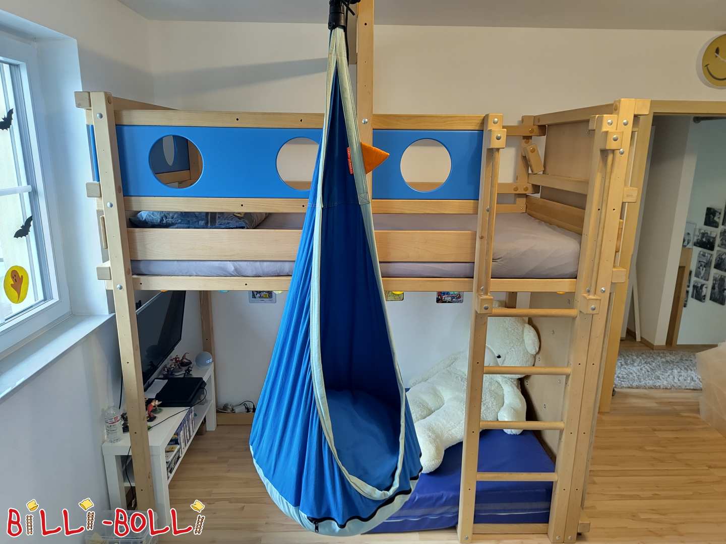 Mitwachsendes Hochbett mit Bullaugen Themenbrettern, Kletterwand uvm (Kategorie: Hochbett mitwachsend gebraucht)