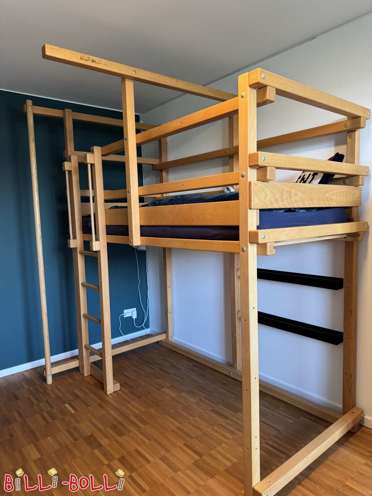 Mitwachsendes Hochbett mit Feuerwehrstange, Buche geölt, 85586 Poing (Kategorie: Hochbett mitwachsend gebraucht)