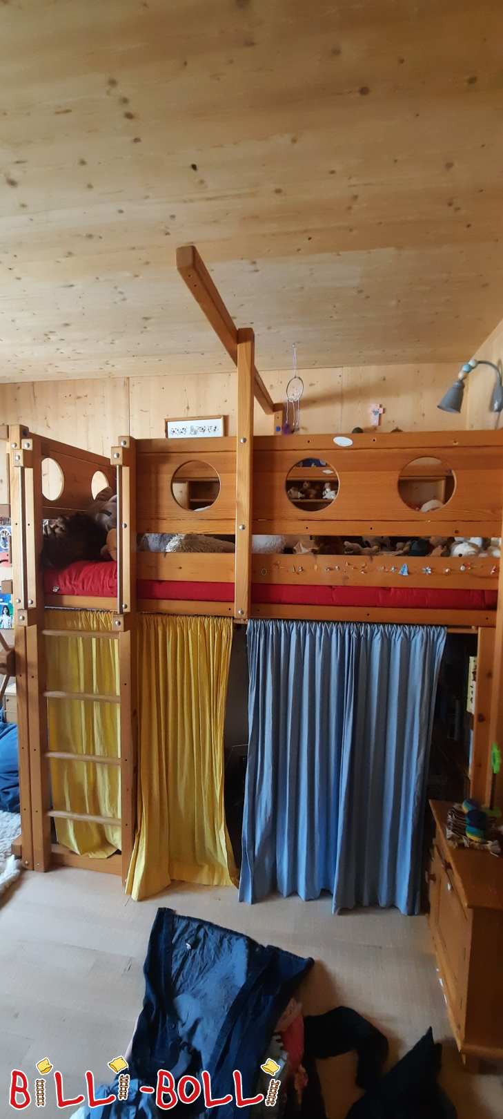 Mitwachsendes Hochbett mit Piratendeko und Schaukel (Kategorie: Hochbett mitwachsend gebraucht)