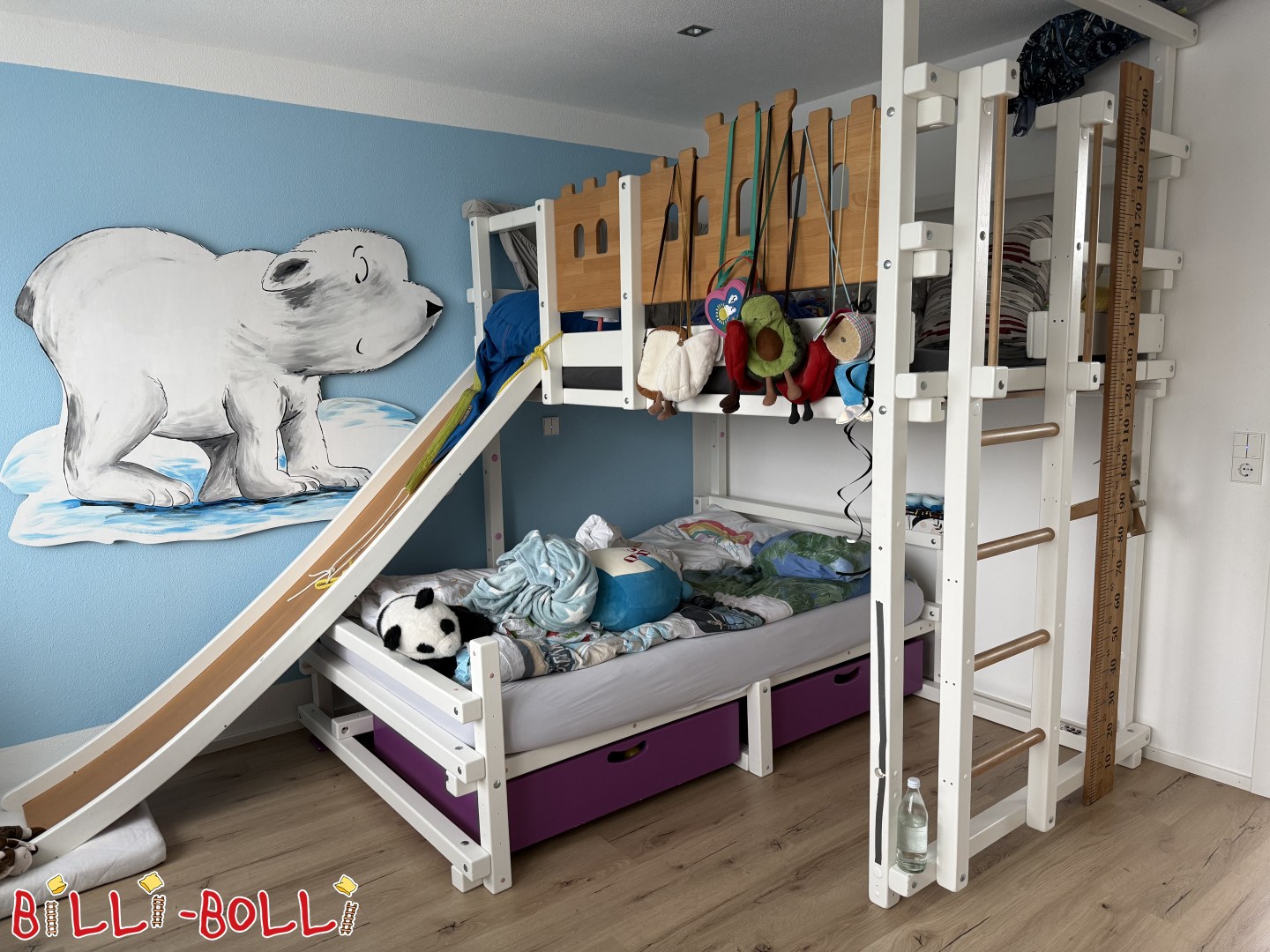 Mitwachsendes Hochbett mit Rutsche und Zusatzbett und Ritterburg (Kategorie: Hochbett mitwachsend gebraucht)