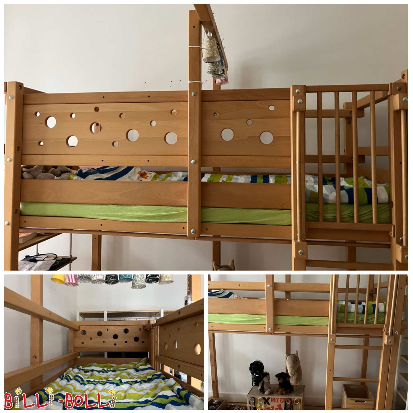 Mitwachsendes Hochbett mit Schaukelbalken, Buche geölt-gewachst (Kategorie: Hochbett mitwachsend gebraucht)