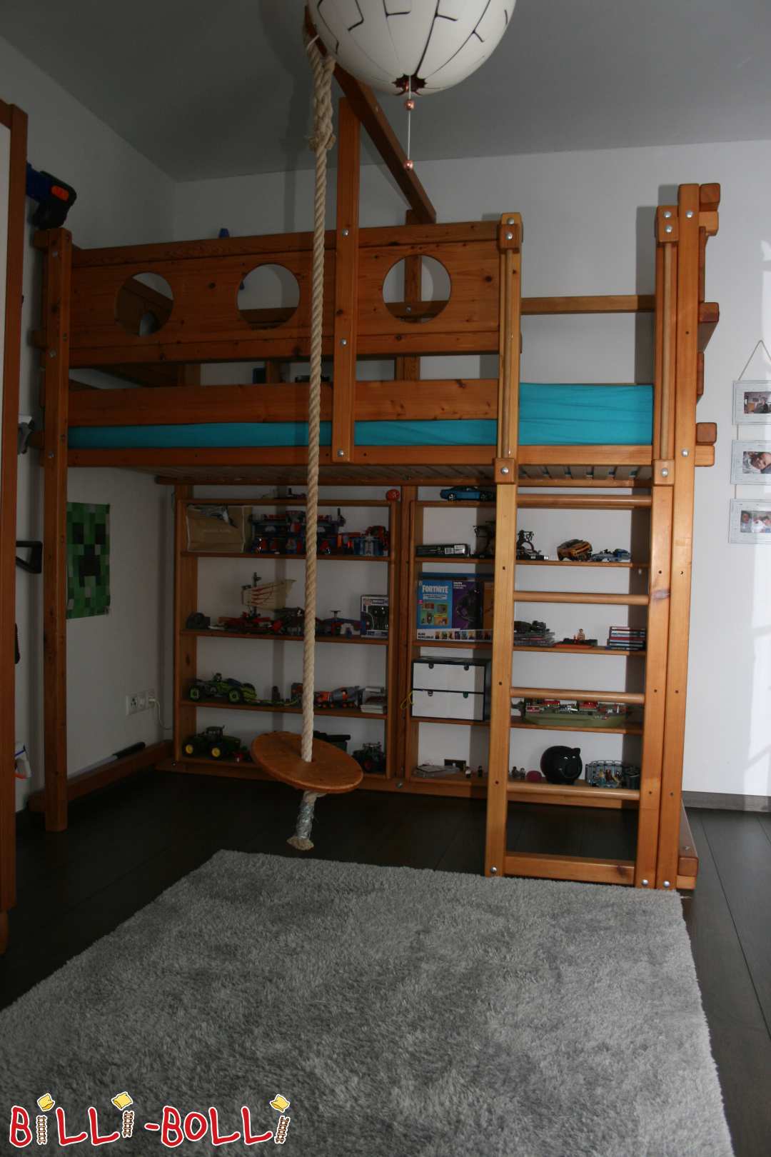 mitwachsendes Hochbett mit Schaukelteller, Fichte geölt (Kategorie: Hochbett mitwachsend gebraucht)