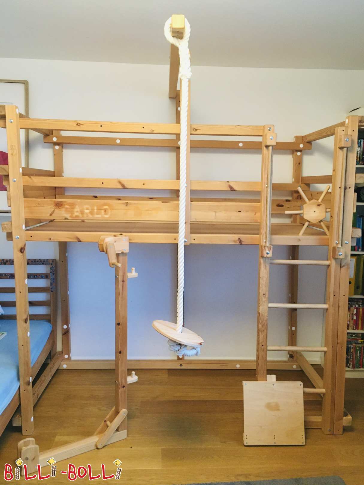 Mitwachsendes Hochbett mit Spielboden in Kiefer natur mit Zubehör (Kategorie: Hochbett mitwachsend gebraucht)