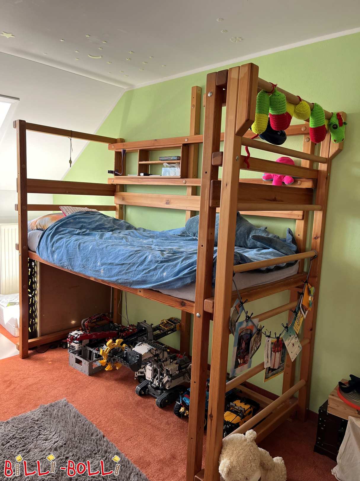 Mitwachsendes Hochbett mit Zubehör in geölter Kiefer (Kategorie: Hochbett mitwachsend gebraucht)