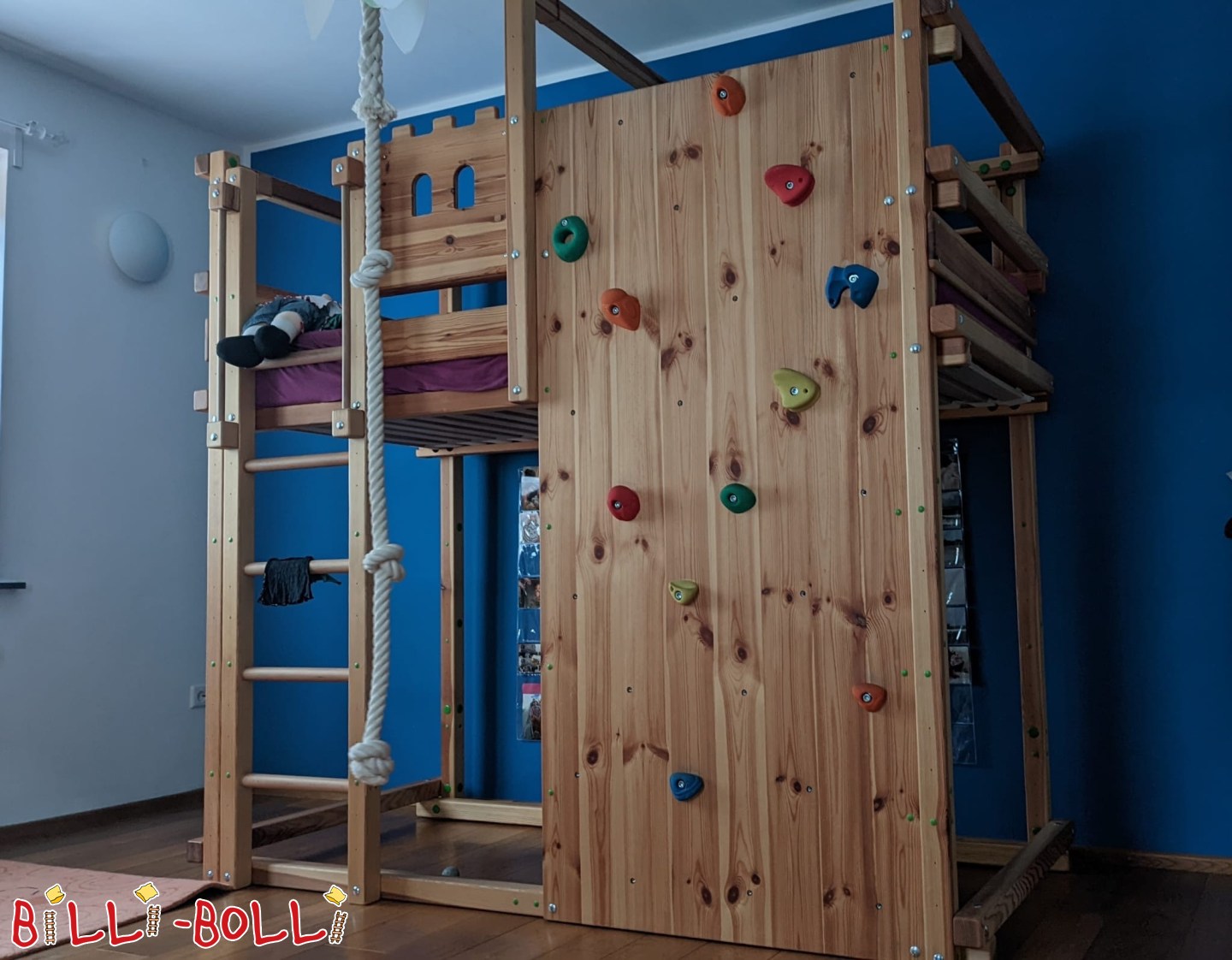 Mitwachsendes Hochbett zzgl. Kletterwand + mehr Kiefer geölt/gewachst (Kategorie: Hochbett mitwachsend gebraucht)