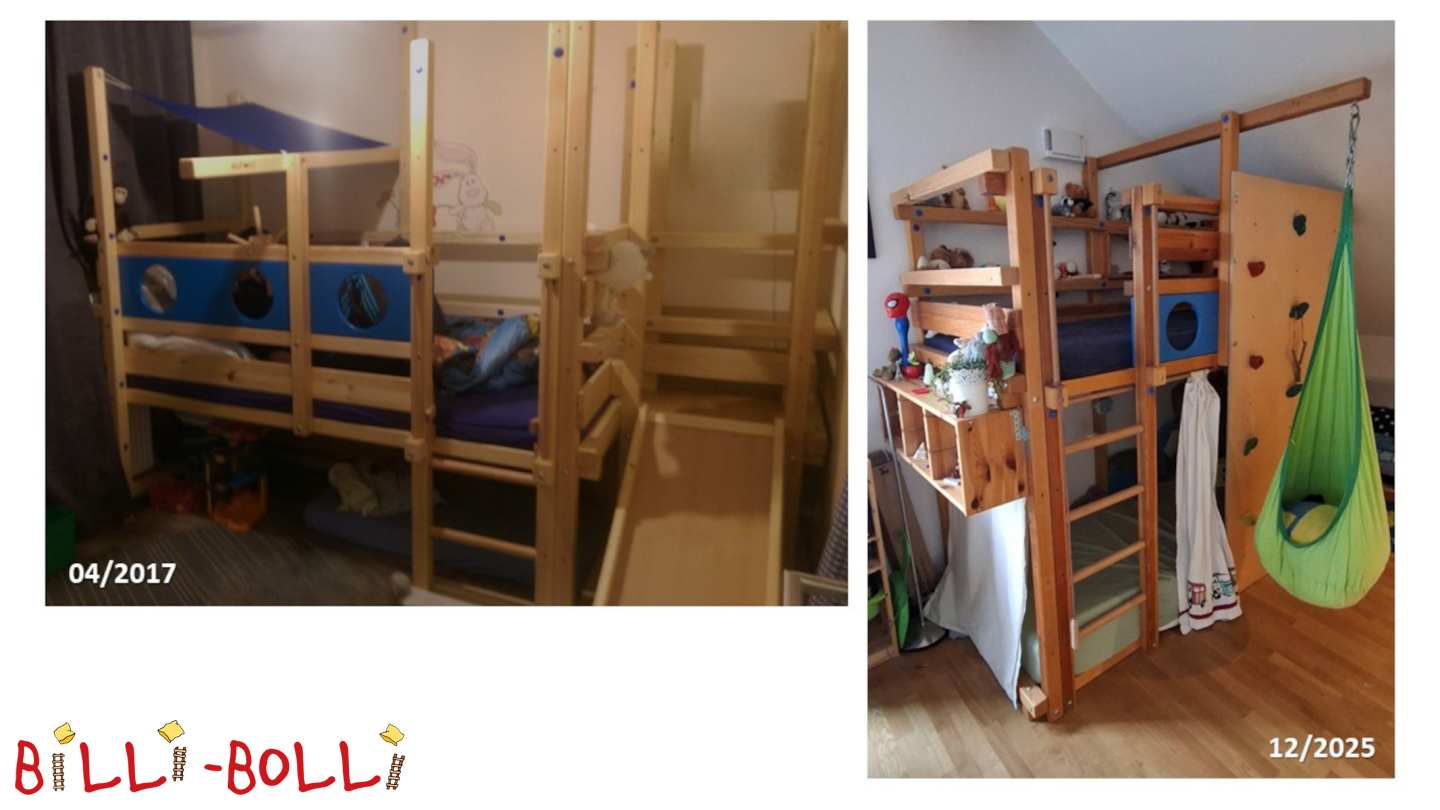 Mitwachsendes Kojenhochbett mit Rutschenturm und viel Zubehör (Kategorie: Hochbett mitwachsend gebraucht)