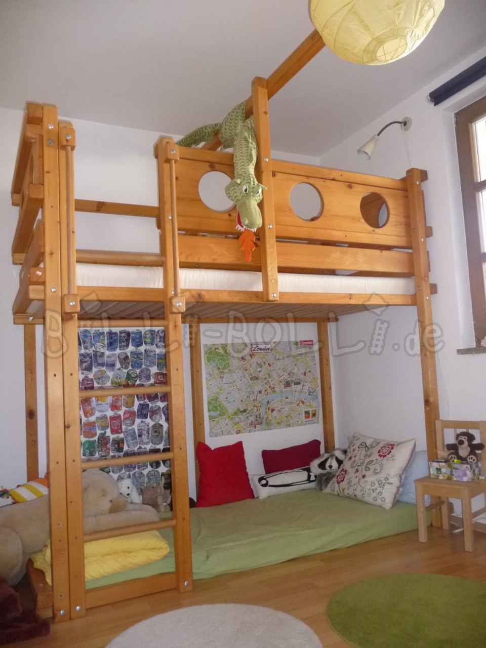 Mitwachsendes Piraten-Hochbett, 90 x 200 cm, Fichte geölt-gewachst (Hochbett gebraucht) Mitwachsendes Piraten-Hochbett, 90 x 200 cm, Fichte geölt-gewachst (Hochbett gebraucht)