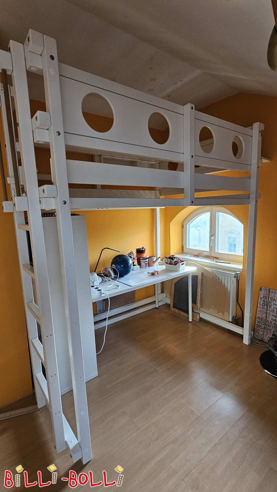 Mitwachsendes Studentenhochbett, Buche weiß lackiert 140x200 (Kategorie: Studenten-Hochbett gebraucht)
