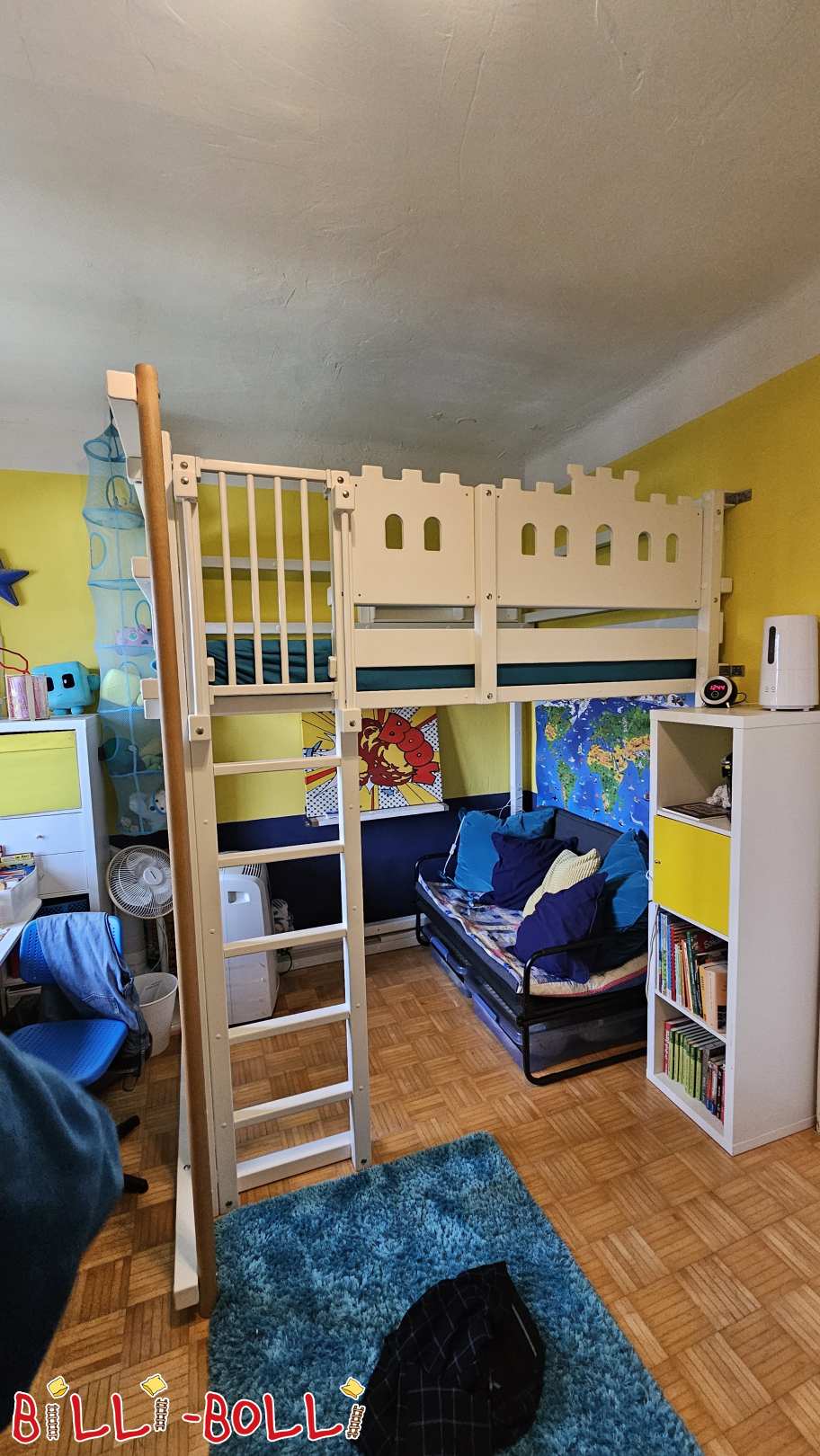 mitwachsendes Studentenhochbett, Buche, weiß lackiert 140x200 (Kategorie: Studenten-Hochbett gebraucht)