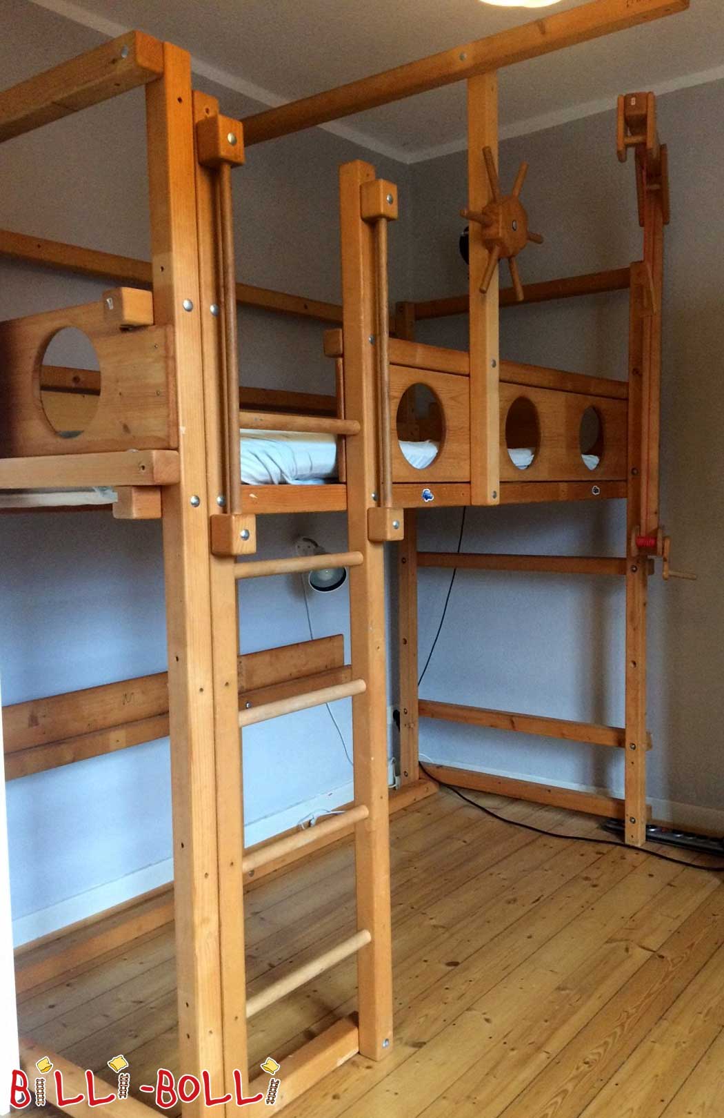 Piraten-Hochbett mitwachsend 90 x 200 cm, Fichte honigfarben geölt (Hochbett gebraucht)
