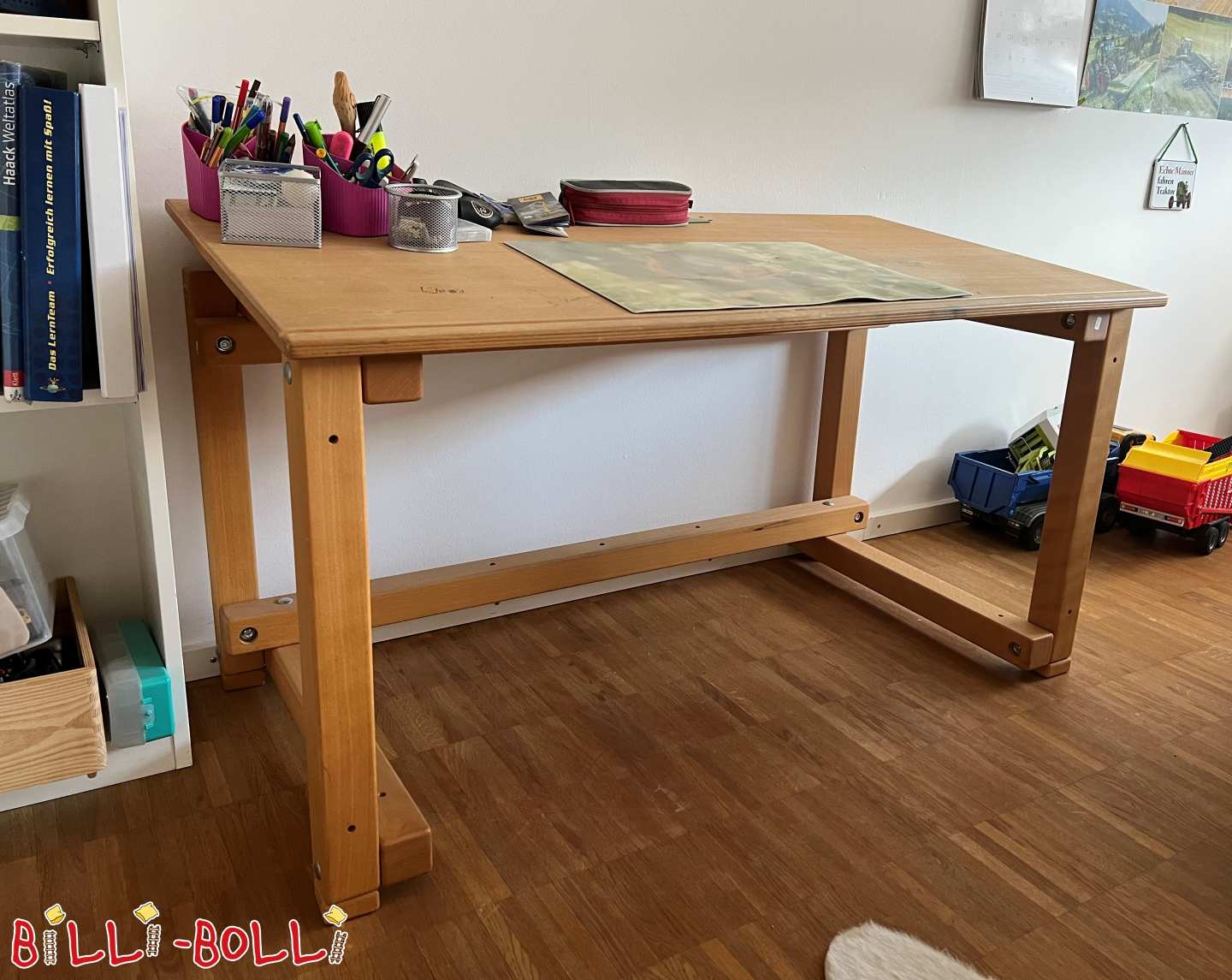 Schreibtisch höhenverstellbar 63x123cm, Buche geölt (Kategorie: Kindermöbel gebraucht)