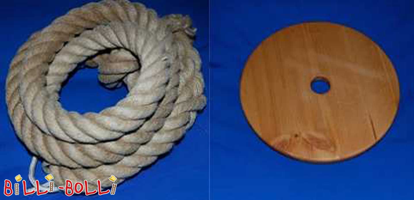 Kletterseil aus Naturhanf und Schaukelteller aus Kiefernholz (Kategorie: Spielbett gebraucht)