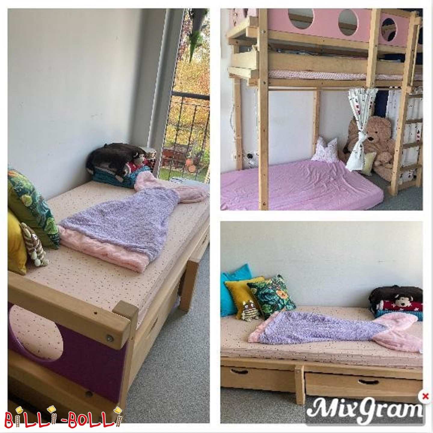 Seitlich versetztes Etagenbett, Buche unbehandelt (Kategorie: Zubehör/Erweiterungsteile gebraucht)