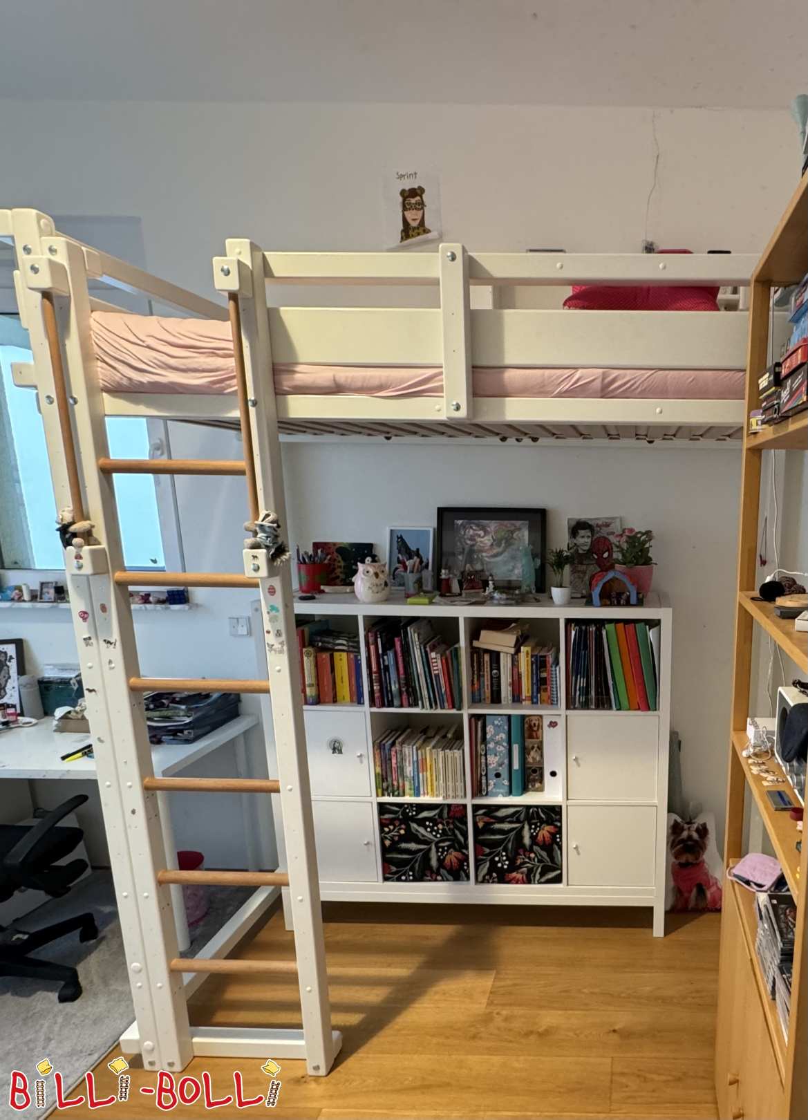 Studenten-Hochbett 90x200 Kiefer weiß lackiert (Kategorie: Studenten-Hochbett gebraucht)