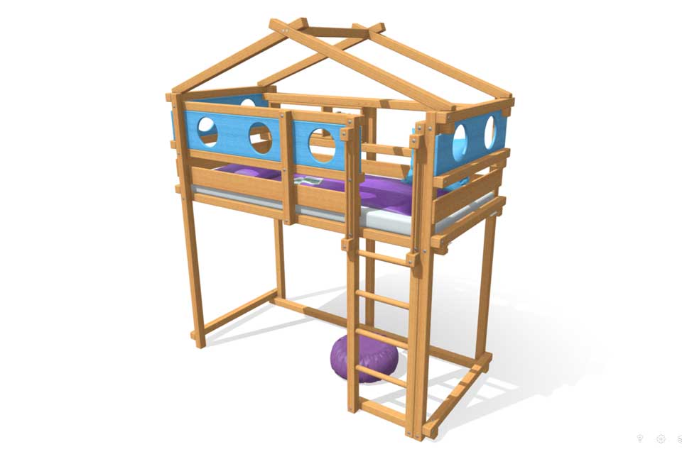 Hochbett ohne Schaukelbalken mit Dach (Hausbett)